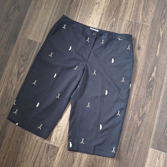 💙 Coral Bay Golf Lightweight Gold Print Pockets Bermuda Shorts Size 14 - Picture 6 of 8